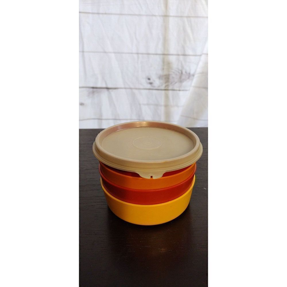 Tupperware 1229-19 5 Vintage Orange Snack Container Cups with 2 lids five 6oz bo